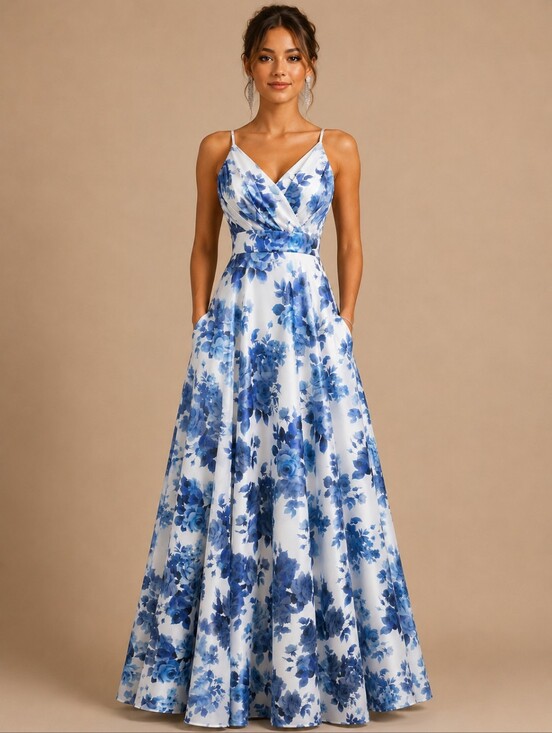 City Vibe Dresses & Skirts - City Vibe Blue White Floral Formal Prom Maxi Dress Size S Pockets